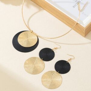 2PCS Large Round Earrings Collar Necklace Set for Women Exaggerated Ripple Points Metal Geometric Pendant Necklace Jewelry - Image 5