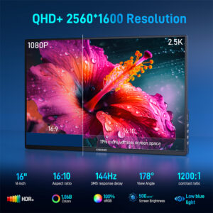 KINHANK 16-inch Smart Portable Monitor With 2.5K HD 144Hz HDR10 Android 12.0 OS Supports 7000+ Apps Projectable Gaming Monitor - Image 4