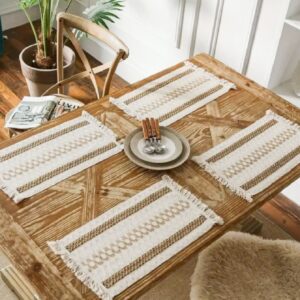 Boho Table Runner for Home Decor Macrame Cream & Brown Farmhouse Table Runner with Tassels for Bohemian Dining Bedroom Decor - Image 3