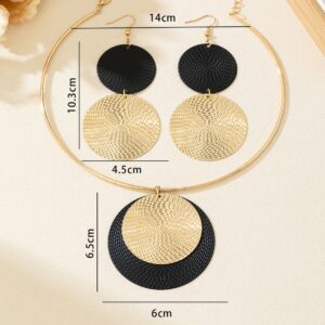 2PCS Large Round Earrings Collar Necklace Set for Women Exaggerated Ripple Points Metal Geometric Pendant Necklace Jewelry - Image 6