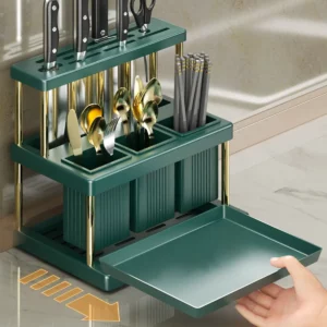 Cutter and Cutlery Drying Rack Space Saving Utensil Holder with Removable Water Catch Tray Kitchen Cutter Organizer and Drainer - Image 4