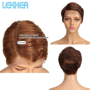 Lekker Short Pixie Cut 13X1 Part Lace Front 100% Human Hair Wig For Women Ready to Wear Brazilian Remy Hair Colored Straight Wig - Image 3