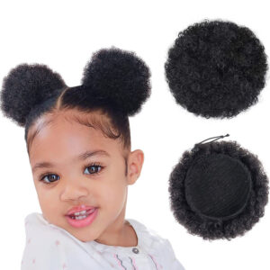 Kids Hair Puff Natural Black Synthetic Mini Afro Puff Drawstring Ponytail for Girls 2PC 4 Inch Kinky Curly Hair Updo Chignon - Image 6