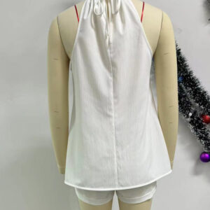 Znaiml Elegant Slit Hollow White Two 2 Pieces Set for Women Halter Bandage Sleeveless Top and Shorts Outfits 2pcs Beach Clubwear - Image 4