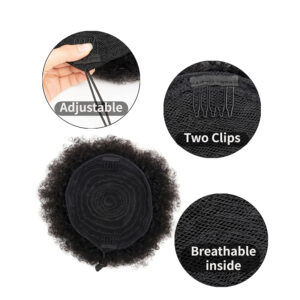 Kids Hair Puff Natural Black Synthetic Mini Afro Puff Drawstring Ponytail for Girls 2PC 4 Inch Kinky Curly Hair Updo Chignon - Image 3