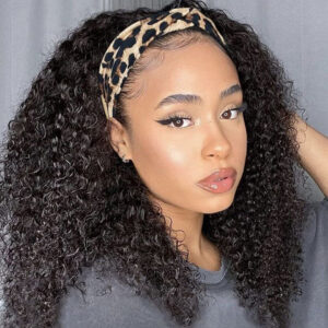 Kinky Curly Human Hair Headband Wig For Black Women 180% Density Glueless Brazilian Remy Jerry Curl Full Machine Made Hair - Image 2