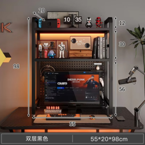 Bookcase With Grid Bookshelf Desk Storage Rack Desktop Multi-layer Wrought Iron Shelf Student Computer Desk Table Hole Board - Image 5