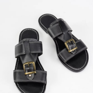 Flat bottomed casual slippers for women 2025 new flat belt buckle comfortable PU large size set foot beach sandals - Image 5