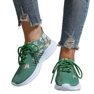 Women's Breathable Knitting Shoes New Flying Weaving Sneakers Mesh Round Head Lace Up Soft Bottom Comfortable Sneaker For Women - Image 5
