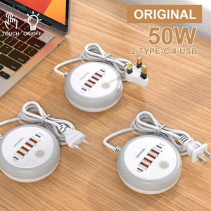 Creative Round PD50W Plug-in Charger 4USB Port +2TYPE-C Multi-port Intelligent Fast Charging Charger With Touch LED/ Fill Light - Image 2
