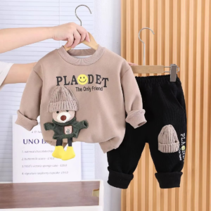 Children's Clothing Set Autumn and Winter New Boys' Baby Korean Edition Plush Thickened Sweater Pants Two Piece Set - Image 6