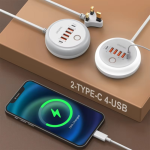 Creative Round PD50W Plug-in Charger 4USB Port +2TYPE-C Multi-port Intelligent Fast Charging Charger With Touch LED/ Fill Light - Image 3