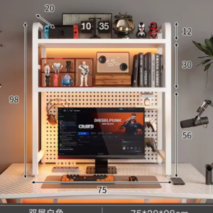 Bookcase With Grid Bookshelf Desk Storage Rack Desktop Multi-layer Wrought Iron Shelf Student Computer Desk Table Hole Board - Image 3