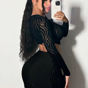 Weird Puss Sexy Hottie Women 2Piece Set Crew Neck Zebra Print Hole Chic Rhinestone Long Sleeve Crop Tops+Skirt Nightclub Suits - Image 7