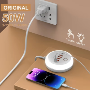 Creative Round PD50W Plug-in Charger 4USB Port +2TYPE-C Multi-port Intelligent Fast Charging Charger With Touch LED/ Fill Light - Image 6