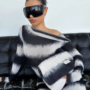 Weird Puss Striped Print Dress Women Trend Contrast Patchwork Inclined Shoulder Neck Full Sleeve Elegant Stretch Long bodycon - Image 4
