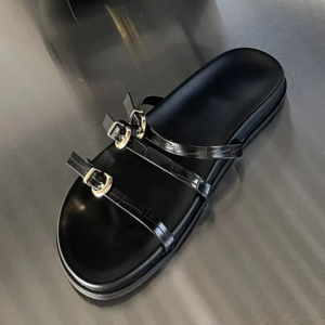New 2024 Black Footwear Female Beach Ladies Slippers Sandals Shoes Fashion Metal Buckle Women Flats Slides Slippers Big Size - Image 4