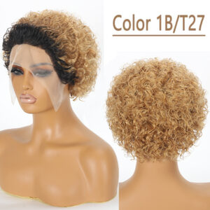 Pixie Cut Wigs Human Hair Ombre 1B/27 Short Curly Lace Front Wigs Brazilian Water Wave Bob Wig 13x1 Transparent Lace Wigs 180% - Image 3