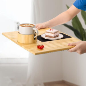 Couch Cup Holder Natural Anti-Slip Bamboo Sofa Armrest Tray Foldable Multifunctional Sofa Cup Holder For Cups Remote Control - Image 3