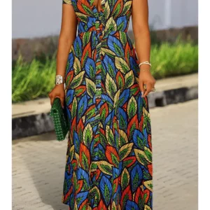 Plus Size Women'S Printed Shirt Dress Women'S Casual Midi Holiday Spring/Summer Dress Women'S Loose Beach Skirt Shirt Maxi Dress - Image 4