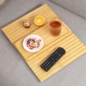 Couch Cup Holder Natural Anti-Slip Bamboo Sofa Armrest Tray Foldable Multifunctional Sofa Cup Holder For Cups Remote Control - Image 4