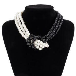 Fashion Black White Imitation Pearl Patchwork Chain Necklace For Women Female Vintage Sexy Multilevel Bead French Choker Jewelry - Image 4