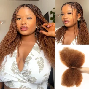 QVR Afro Kinky Bulk Hair No Attachment QVR Afro Curly Bulk Human Hair Rebecca Virgin Remy Dreadlock Natural Color Braids Hair - Image 5