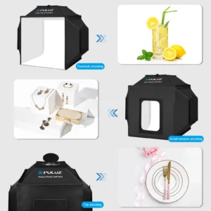 Puluz 40cm Professional Photography Lightbox 72W LED Photo Studio Shooting Tent Soft Box Kit,Photo Studio Box 4 Color Backdrops - Image 5