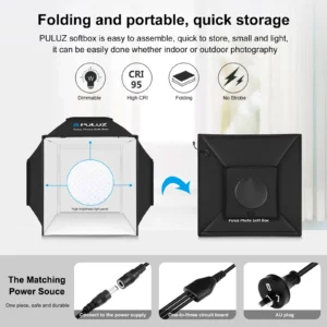 Puluz 40cm Professional Photography Lightbox 72W LED Photo Studio Shooting Tent Soft Box Kit,Photo Studio Box 4 Color Backdrops - Image 4