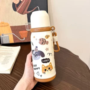 500ml Cute Cat Thermos Tumbler Kawaii Water Bottle Stainless Steel Thermal Cup With Straw Portable Coffee Tea Drinking Cup Gift - Image 6