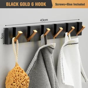 TAICUTE Folding Towel Hanger 2ways Installation Wall Hooks Coat Clothes Holder for Bathroom Kitchen Bedroom Hallway, Black Gold - Image 2