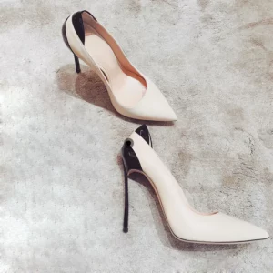 Fashion Patchwork Leather Blade Heels Pumps Woman Pointed Toe Mixed Colors Metal High Heels Slip On Wedding Dress Shoes - Image 2