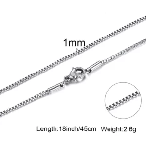 Mens Thin Box Chain Necklace,1/2/3MM Stainless Steel Chain Link Collars Gifts,Male Jewelry,18 to 24 Inch - Image 3