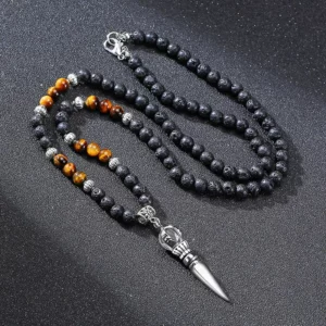 TIBETAN BUDDHIST PHURBA KILAYA THE MAGIC DAGGER WITHTIGER’S EYE LAVA STONE NECKLACE FOR MEN JEWELRY - Image 3