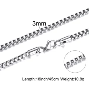 Mens Thin Box Chain Necklace,1/2/3MM Stainless Steel Chain Link Collars Gifts,Male Jewelry,18 to 24 Inch - Image 5
