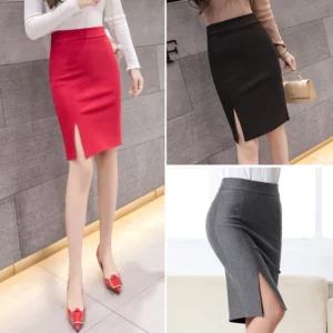 2025 New Fashion Women Office Formal Pencil Skirt Spring summer Elegant Slim Front Slit Midi Skirt Black/Gray/Red OL Skirts - Image 4