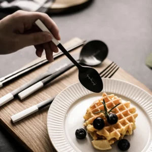 Nordic Dinnerware Dining Table Set Stainless Steel Cutlery Set Fork Spoon Knife Chopsticks Sets Stitching Color Kitchen Flatware - Image 3