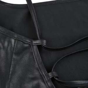 Women Sexy Suspender Mid-length Bodycon Dress Fashion Solid Color Leather Bandage Backless Skinny Split Dress For Female Mujer - Image 5