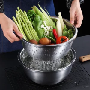 Stainless Steel Drain Basket Colander Round Rice Cleaning Sieve Fruit Vegetable Washing Basin Strainer Filter Kitchen Utensils - Image 3