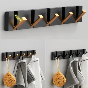 TAICUTE Folding Towel Hanger 2ways Installation Wall Hooks Coat Clothes Holder for Bathroom Kitchen Bedroom Hallway, Black Gold - Image 5