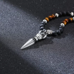 TIBETAN BUDDHIST PHURBA KILAYA THE MAGIC DAGGER WITHTIGER’S EYE LAVA STONE NECKLACE FOR MEN JEWELRY - Image 5
