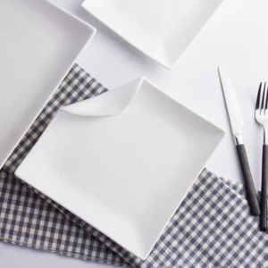 Creative Restaurant Kitchen Tableware Set Square Shaped Solid Color Moon Plate White Western Steak Plate Dinner Plates Set - Image 3