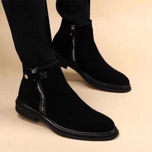 Genuine Leather Men Boots Korean Pointed Toe Ankle Boots British 2023 Winter Warm Suede Leather High Top Men Shoes Botas Hombre - Image 2
