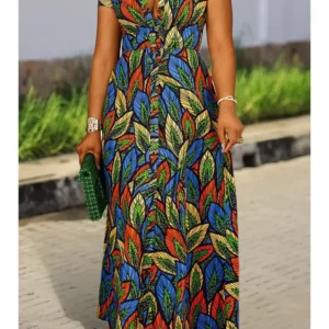 Plus Size Women'S Printed Shirt Dress Women'S Casual Midi Holiday Spring/Summer Dress Women'S Loose Beach Skirt Shirt Maxi Dress - Image 1