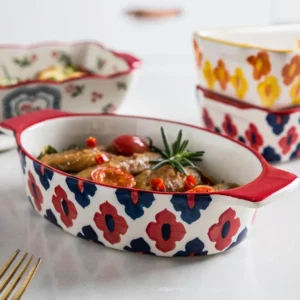 Ceramic Baking Dish Roasting Lasagna Pan Rectangular Dish Bakeware Pan With Handle Oven Kitchen Baking Tool - Image 5