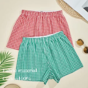 Fashion Pure Cotton Plaid Women's Shorts Casual Underwear Home Use Sexy Slim Fit Wide Leg Pants Breathable Bright Briefs Outdoor - Image 2