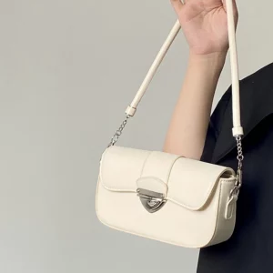 Black PU Crossbody Bag 2023 New Women's Exquisite Lock Design Light Luxury Underarm Bags Fashion High Street Ladies Handbag Tide - Image 4
