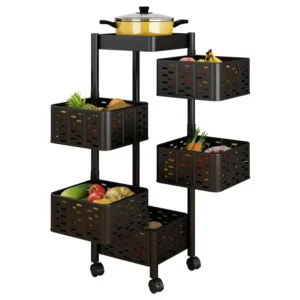 360-degree Rotatable Kitchen Shelf Floor-to-ceiling Multi-layer Household Function Fruit and Vegetable Basket Storage Rack - Image 3