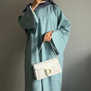 Linen Abaya Closed Dubai Luxury Plain Muslim Hijab Dress Turkey Casual Abayas African Dresses for Women Ramadan Eid Islam Kaftan - Image 4