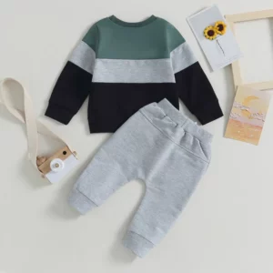 Newborn Baby Boy Pant Sets Autumn Clothes 2 Piece Outfits Contrast Color Long Sleeve Sweatshirt and Elastic Pants Baby Items - Image 4